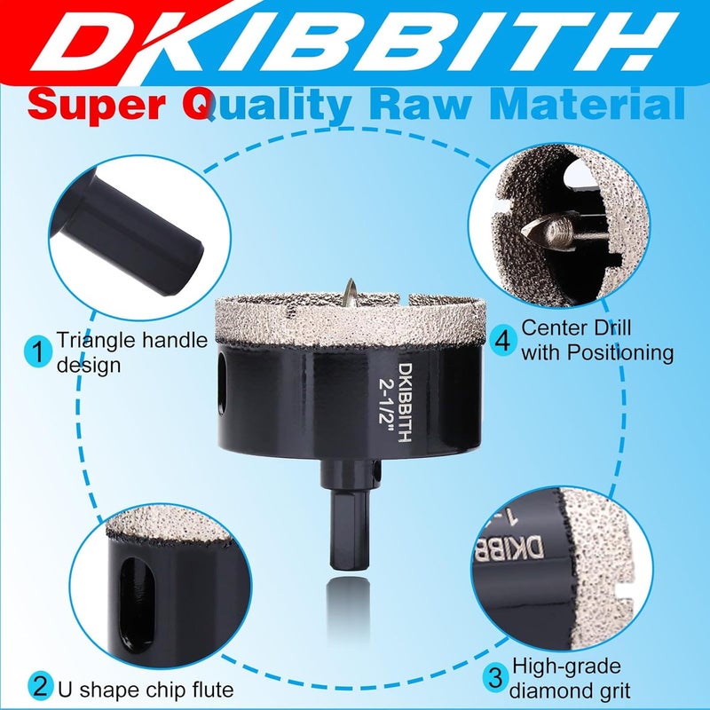 DKIBBITH 2-1/2" Diamond Hole-Saw With Pilot Drill Bit - 2.5" Diamond Tipped Tile Hole Saws for Accurate Drilling in Porcelain, Ceramic, Pottery, Granite, Stone, Glass Bottles 65mm - Image 4
